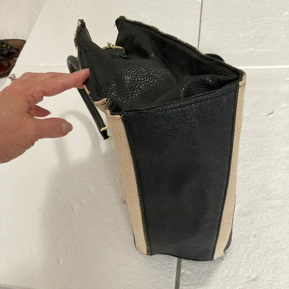 Striped Black and Tan Women's Handbag - Picture 4 of 10